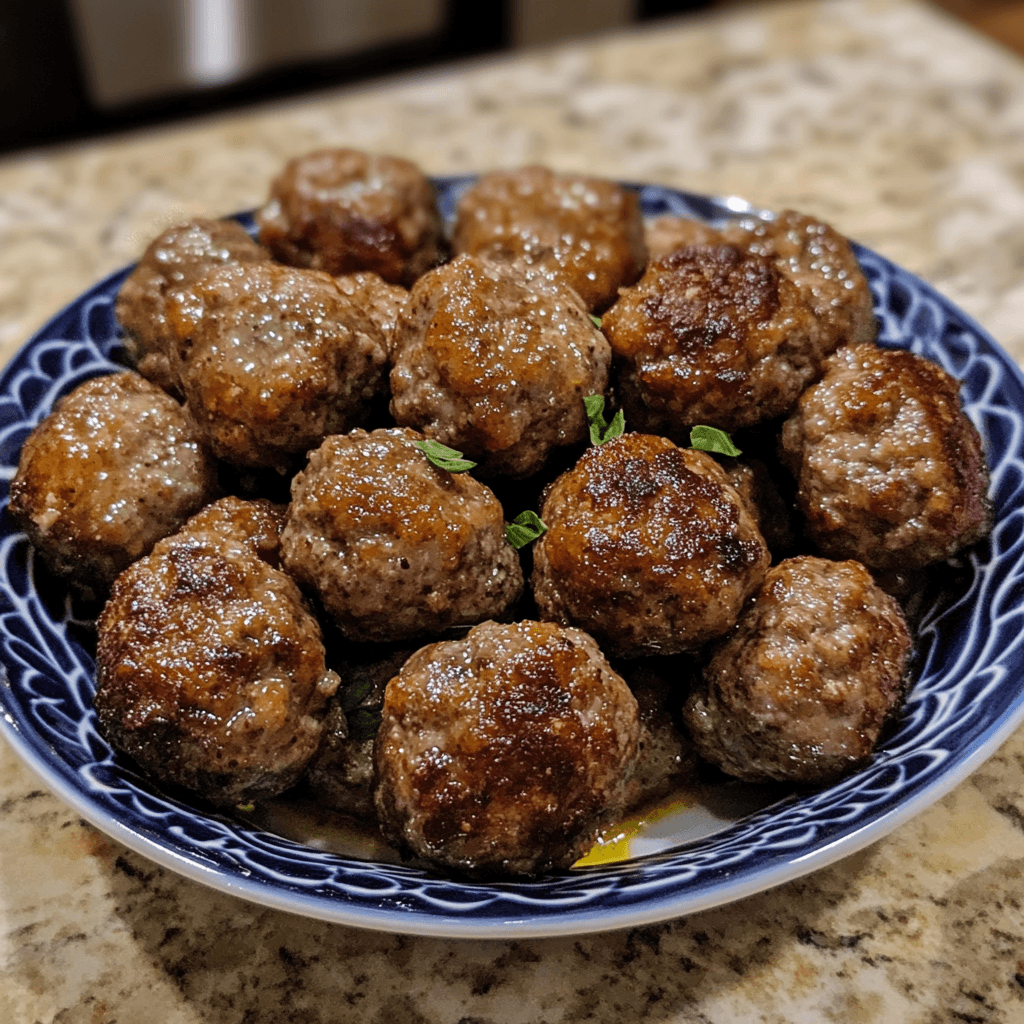 A plate of gluten-free meatballs made with lean ground meat, herbs, and spices, served with marinara sauce.