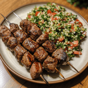 lamb kabob and tabouli