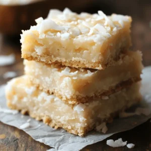 A plate of chewy coconut bars with a golden-brown top and a soft, moist interior, sprinkled with shredded coconut.
