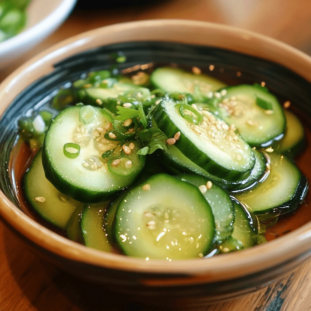 A bowl of Din Tai Fung-style cucumber salad, featuring crisp cucumber slices coated in a savory soy-based sauce with garlic, sesame oil, and a touch of chili.