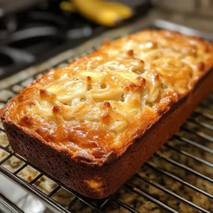 A bowl of mashed ripe bananas next to softened butter, sugar, eggs, and flour for making banana bread.